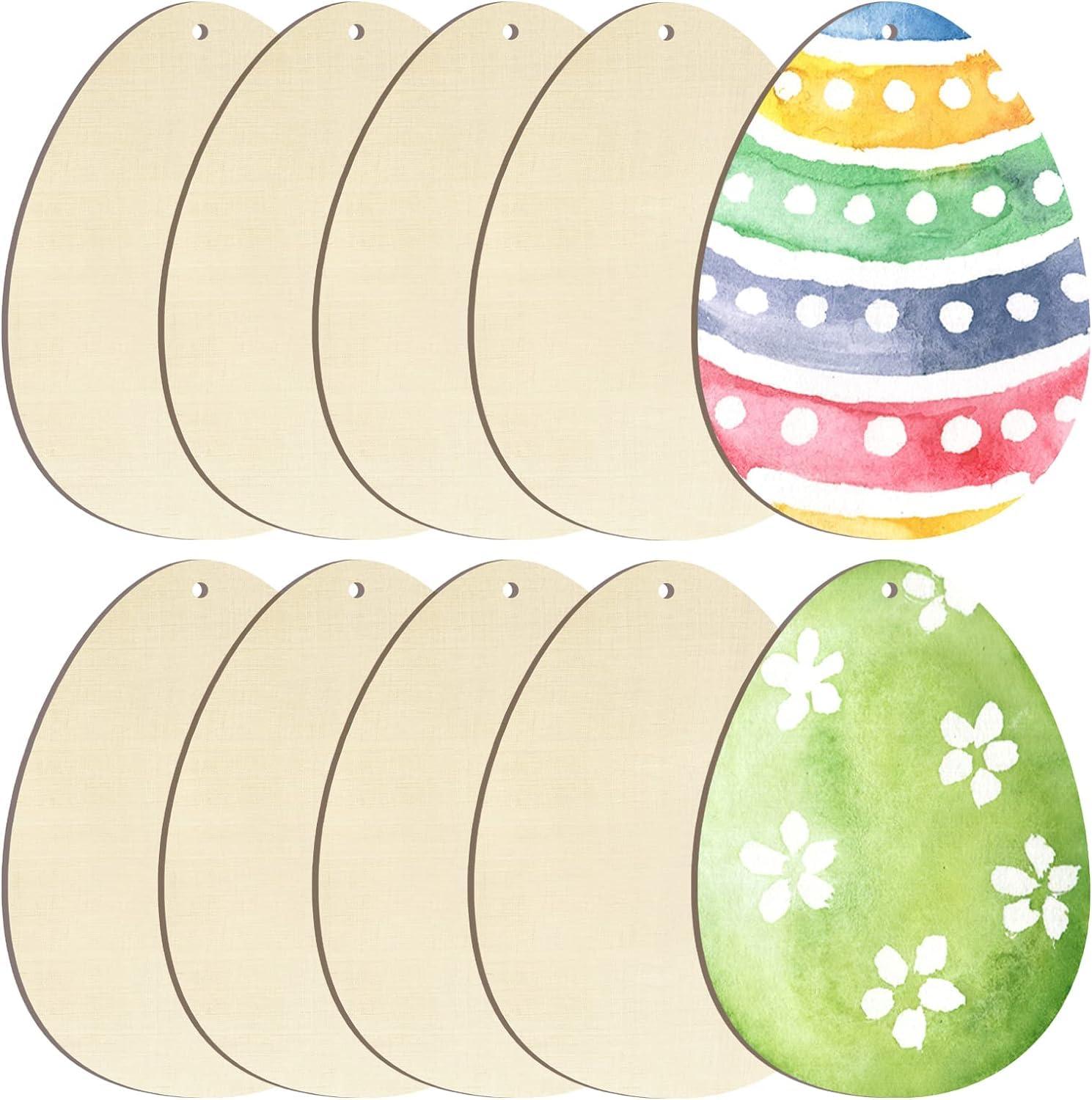 Curious Button 5 Pieces Unfinished Wooden Egg Style Hanging Ornament for DIY Home Decoration, MDF Cutouts, Perfect Wooden Cutouts for Home Decor, Charming Wooden Hanging Ornaments (7x5.1IN) - Haoser